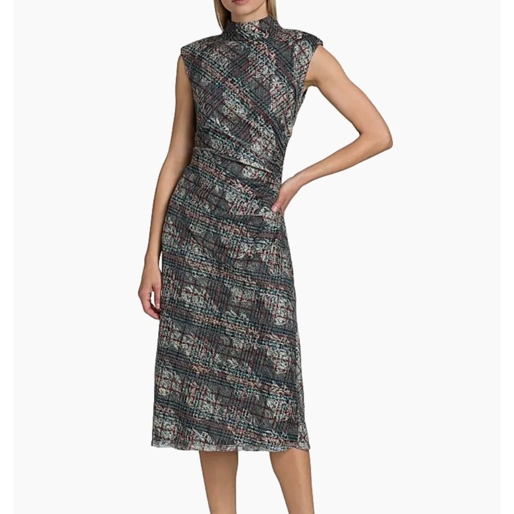 NWT Ramy Brook Sleeveless Mock Turtleneck Floral Checked Mandy Dress Size 12